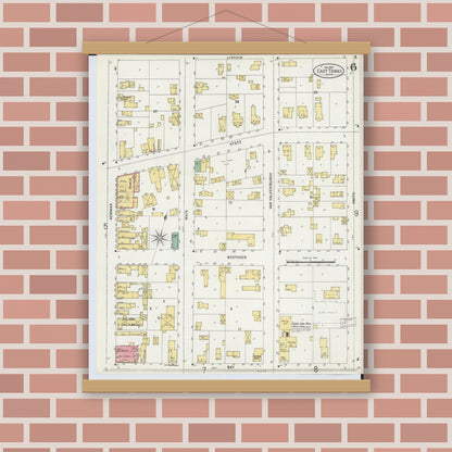 Old map wall art mockup — magnetic wood frame on brick wall — Sanborn Fire Insurance Map from Tawas City, Iosco County, Michigan (1898), Sheet #0006