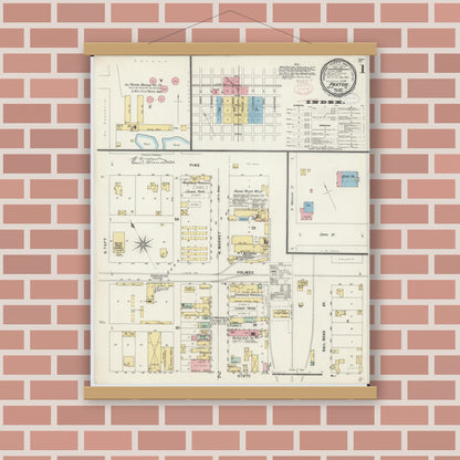 Old map wall art mockup — magnetic wood frame on brick wall — Sanborn Fire Insurance Map from Paxton, Ford County, Illinois (1897) - Complete Map Set