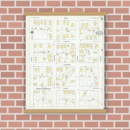 Old map wall art mockup — magnetic wood frame on brick wall — Sanborn Fire Insurance Map from Robinson, Crawford County, Illinois (1910), Sheet #0005