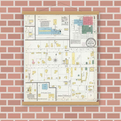 Old map wall art mockup — magnetic wood frame on brick wall — Sanborn Fire Insurance Map from Decatur, Wise County, Texas (1902) - Complete Map Set