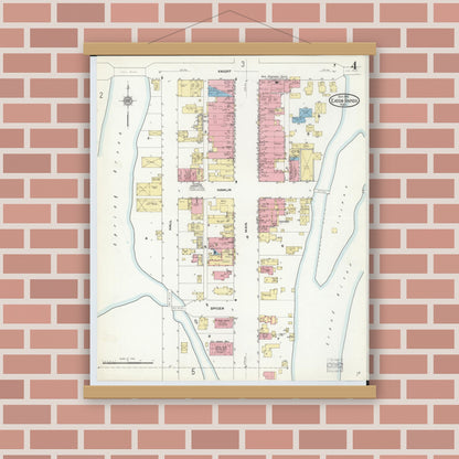Old map wall art mockup — magnetic wood frame on brick wall — Sanborn Fire Insurance Map from Eaton Rapids, Eaton County, Michigan (1911), Sheet #0004