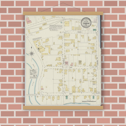 Old map wall art mockup — magnetic wood frame on brick wall — Sanborn Fire Insurance Map from Edinburg, Shenandoah County, Virginia (1908) - Complete Map Set