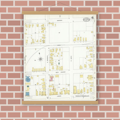 Old map wall art mockup — magnetic wood frame on brick wall — Sanborn Fire Insurance Map from Palatka, Putnam County, Florida (1909), Sheet #0006