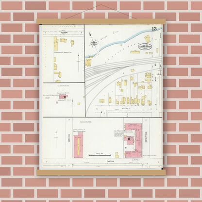 Old map wall art mockup — magnetic wood frame on brick wall — Sanborn Fire Insurance Map from Grand Haven, Ottawa County, Michigan (1906), Sheet #0013