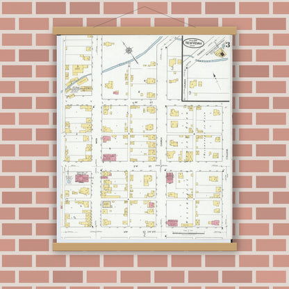 Old map wall art mockup — magnetic wood frame on brick wall — Sanborn Fire Insurance Map from New Vienna, Clinton County, Ohio (1919), Sheet #0003