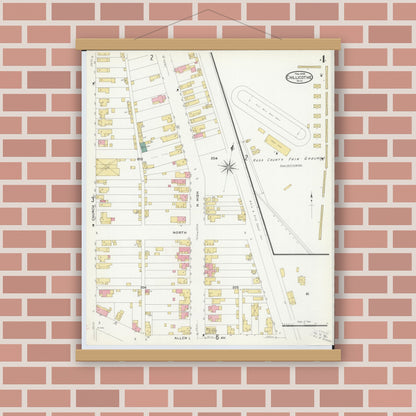 Old map wall art mockup — magnetic wood frame on brick wall — Sanborn Fire Insurance Map from Chillicothe, Ross County, Ohio (1909), Sheet #0004