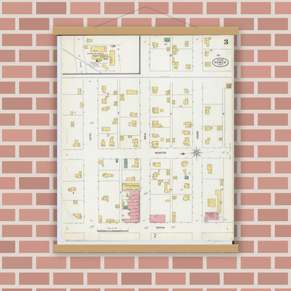 Old map wall art mockup — magnetic wood frame on brick wall — Sanborn Fire Insurance Map from Homer, Calhoun County, Michigan (1899), Sheet #0003