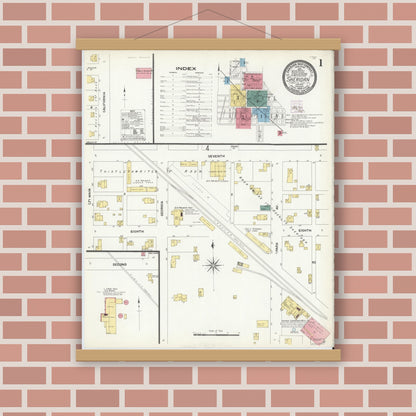 Old map wall art mockup — magnetic wood frame on brick wall — Sanborn Fire Insurance Map from Sheridan, Hamilton County, Indiana (1909) - Complete Map Set