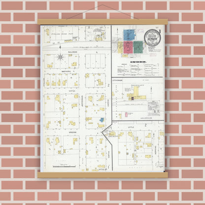Old map wall art mockup — magnetic wood frame on brick wall — Sanborn Fire Insurance Map from Newman, Douglas County, Illinois (1909) - Complete Map Set