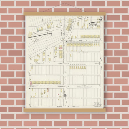 Old map wall art mockup — magnetic wood frame on brick wall — Sanborn Fire Insurance Map from Clairton, Allegheny County, Pennsylvania (1915), Sheet #0003
