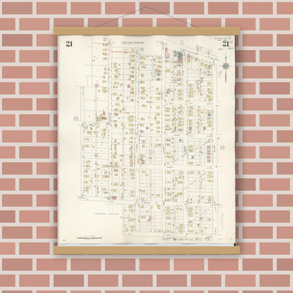 Old map wall art mockup — magnetic wood frame on brick wall — Sanborn Fire Insurance Map from Michigan City, La Porte County, Indiana (1948), Sheet #0021