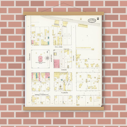 Old map wall art mockup — magnetic wood frame on brick wall — Sanborn Fire Insurance Map from Afton, Union County, Iowa (1893), Sheet #0002
