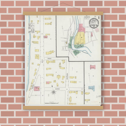 Old map wall art mockup — magnetic wood frame on brick wall — Sanborn Fire Insurance Map from Shelburne Falls, Franklin County, Massachusetts (1895) - Complete Map Set