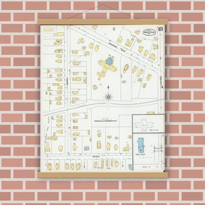Old map wall art mockup — magnetic wood frame on brick wall — Sanborn Fire Insurance Map from Waukesha, Waukesha County, Wisconsin (1901), Sheet #0013