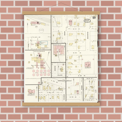 Old map wall art mockup — magnetic wood frame on brick wall — Sanborn Fire Insurance Map from Boone, Boone County, Iowa (1909), Sheet #0018