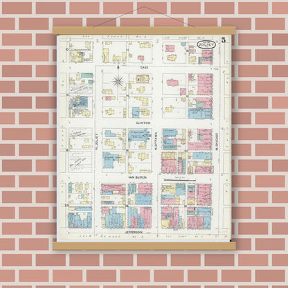 Old map wall art mockup — magnetic wood frame on brick wall — Sanborn Fire Insurance Map from Joliet, Will County, Illinois (1891), Sheet #0005