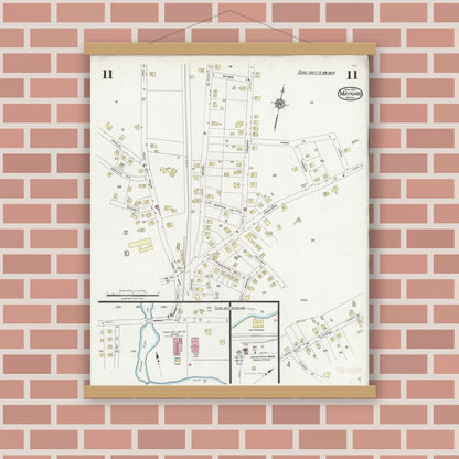 Old map wall art mockup — magnetic wood frame on brick wall — Sanborn Fire Insurance Map from Maynard, Middlesex County, Massachusetts (1924), Sheet #0011