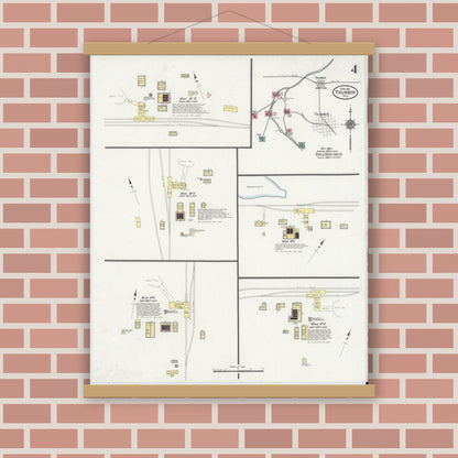 Old map wall art mockup — magnetic wood frame on brick wall — Sanborn Fire Insurance Map from Thurber, Erath County, Texas (1911), Sheet #0004