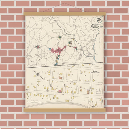 Old map wall art mockup — magnetic wood frame on brick wall — Sanborn Fire Insurance Map from Gastonia, Gaston County, North Carolina (1922), Sheet #0029