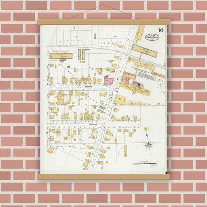 Old map wall art mockup — magnetic wood frame on brick wall — Sanborn Fire Insurance Map from Grand Haven, Ottawa County, Michigan (1906), Sheet #0010