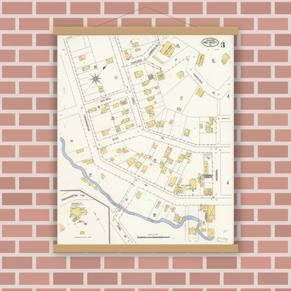 Old map wall art mockup — magnetic wood frame on brick wall — Sanborn Fire Insurance Map from Mill Valley, Marin County, California (1908), Sheet #0003