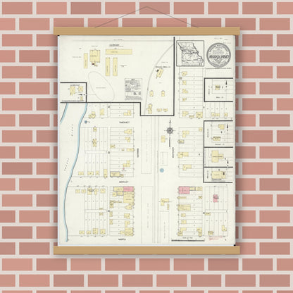 Old map wall art mockup — magnetic wood frame on brick wall — Sanborn Fire Insurance Map from Marquand, Madison County, Missouri (1912), Sheet #0001