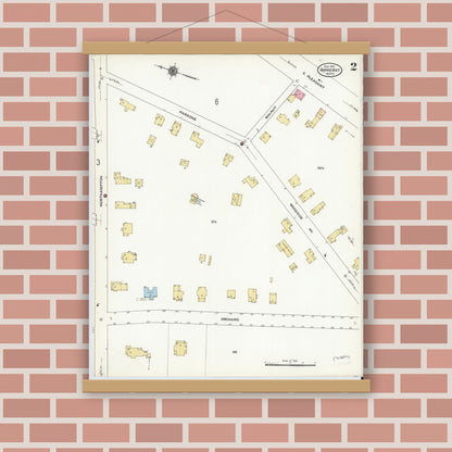 Old map wall art mockup — magnetic wood frame on brick wall — Sanborn Fire Insurance Map from Amherst, Hampshire County, Massachusetts (1910), Sheet #0002