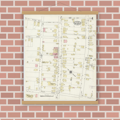 Old map wall art mockup — magnetic wood frame on brick wall — Sanborn Fire Insurance Map from Matawan, Monmouth County, New Jersey (1914), Sheet #0004