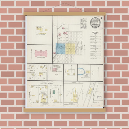 Old map wall art mockup — magnetic wood frame on brick wall — Sanborn Fire Insurance Map from Kirksville, Adair County, Missouri (1886) - Complete Map Set