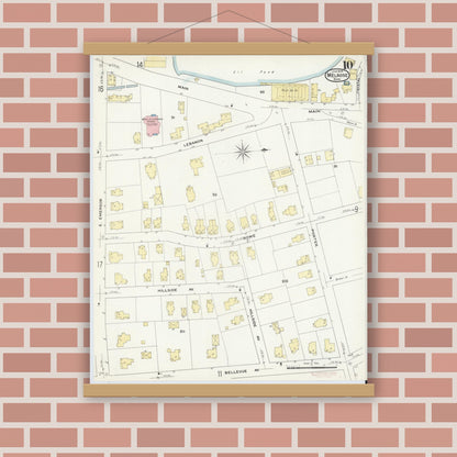 Old map wall art mockup — magnetic wood frame on brick wall — Sanborn Fire Insurance Map from Melrose, Middlesex County, Massachusetts (1909), Sheet #0010