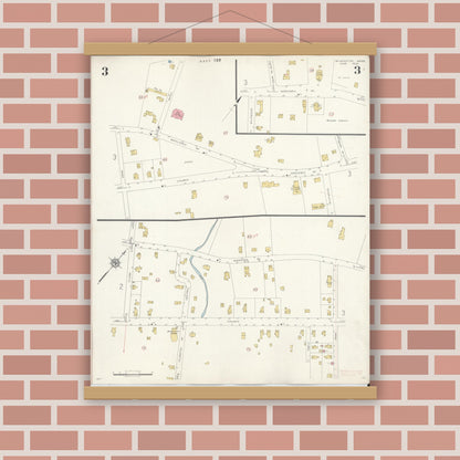 Old map wall art mockup — magnetic wood frame on brick wall — Sanborn Fire Insurance Map from Wilmington, Middlesex County, Massachusetts (1933), Sheet #0003