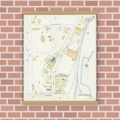 Old map wall art mockup — magnetic wood frame on brick wall — Sanborn Fire Insurance Map from Stillwater, Washington County, Minnesota (1898), Sheet #0007