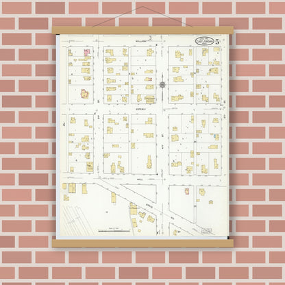 Old map wall art mockup — magnetic wood frame on brick wall — Sanborn Fire Insurance Map from East Jordan, Charlevoix County, Michigan (1912), Sheet #0005