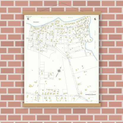 Old map wall art mockup — magnetic wood frame on brick wall — Sanborn Fire Insurance Map from Bourne, Barnstable County, Massachusetts (1941), Sheet #0006