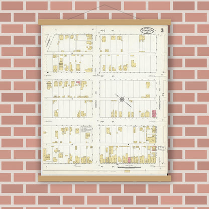 Old map wall art mockup — magnetic wood frame on brick wall — Sanborn Fire Insurance Map from Shenandoah, Page County, Virginia (1917), Sheet #0003