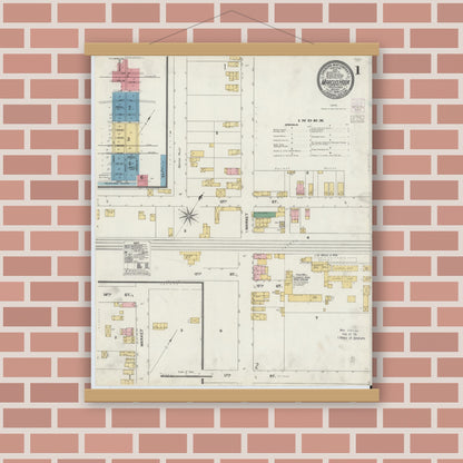 Old map wall art mockup — magnetic wood frame on brick wall — Sanborn Fire Insurance Map from Marcus Hook, Chester County, Pennsylvania (1905) - Complete Map Set