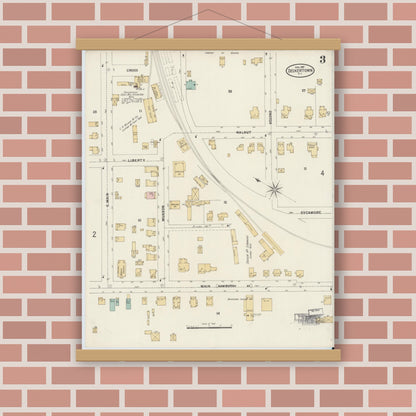 Old map wall art mockup — magnetic wood frame on brick wall — Sanborn Fire Insurance Map from Deckertown, Sussex County, New Jersey (1897), Sheet #0003