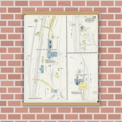 Old map wall art mockup — magnetic wood frame on brick wall — Sanborn Fire Insurance Map from Ishpeming, Marquette County, Michigan (1897), Sheet #0015