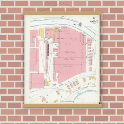 Old map wall art mockup — magnetic wood frame on brick wall — Sanborn Fire Insurance Map from Passaic, Passaic County, New Jersey (1903), Sheet #0003