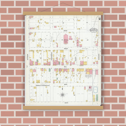 Old map wall art mockup — magnetic wood frame on brick wall — Sanborn Fire Insurance Map from Mascoutah, Saint Clair County, Illinois (1900), Sheet #0002