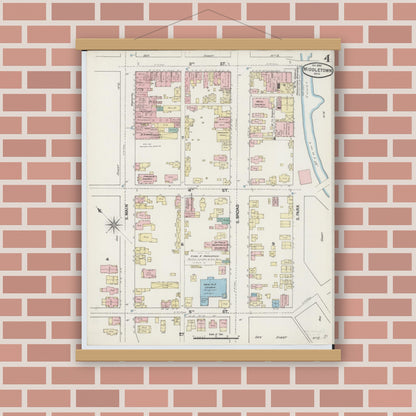 Old map wall art mockup — magnetic wood frame on brick wall — Sanborn Fire Insurance Map from Middletown, Butler County, Ohio (1890), Sheet #0004
