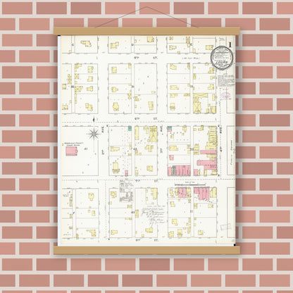 Old map wall art mockup — magnetic wood frame on brick wall — Sanborn Fire Insurance Map from Logan, Harrison County, Iowa (1893) â€” Complete Set