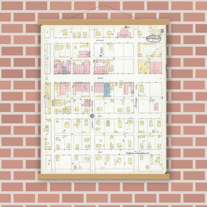 Old map wall art mockup — magnetic wood frame on brick wall — Sanborn Fire Insurance Map from West Frankfort, Franklin County, Illinois (1914), Sheet #0003