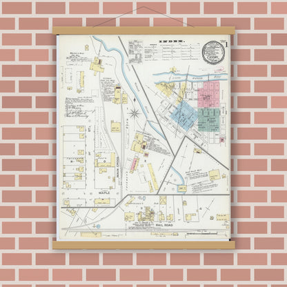 Old map wall art mockup — magnetic wood frame on brick wall — Sanborn Fire Insurance Map from Carmi, White County, Illinois (1893), Sheet #0001