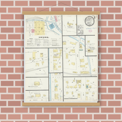 Old map wall art mockup — magnetic wood frame on brick wall — Sanborn Fire Insurance Map from Hawley, Wayne County, Pennsylvania (1897) - Complete Map Set