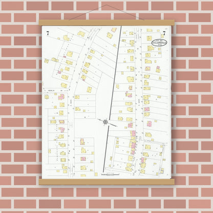 Old map wall art mockup — magnetic wood frame on brick wall — Sanborn Fire Insurance Map from Saint Clairsville, Belmont County, Ohio (1929), Sheet #0007