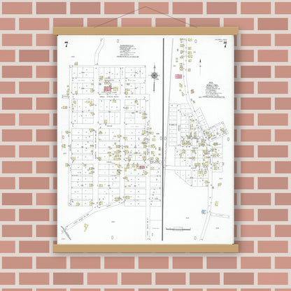 Old map wall art mockup — magnetic wood frame on brick wall — Sanborn Fire Insurance Map from Caldwell, Noble County, Ohio (1948), Sheet #0007