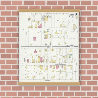 Old map wall art mockup — magnetic wood frame on brick wall — Sanborn Fire Insurance Map from Ironton, Iron County, Missouri (1900), Sheet #0002