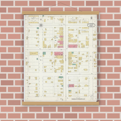 Old map wall art mockup — magnetic wood frame on brick wall — Sanborn Fire Insurance Map from Adrian, Nobles County, Minnesota (1899), Sheet #0002