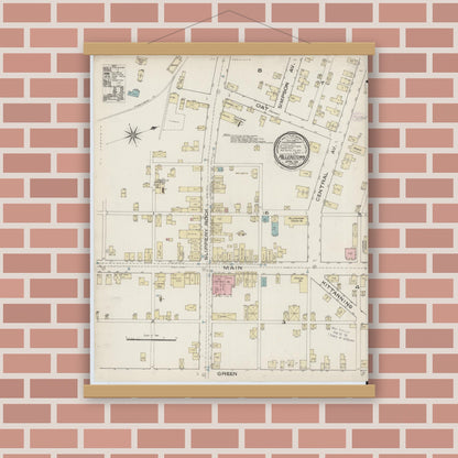 Old map wall art mockup — magnetic wood frame on brick wall — Sanborn Fire Insurance Map from Millerstown, Butler County, Pennsylvania (1886), Sheet #0001